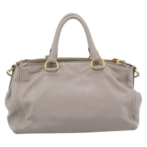 PRADA Galleria Hand Bag Leather 2way Gray Gold Auth 186121V