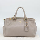PRADA Galleria Hand Bag Leather 2way Gray Gold Auth 186121V-12