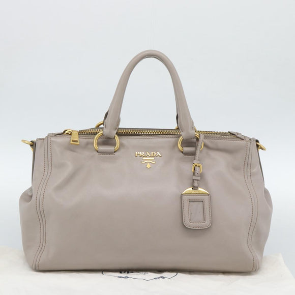 PRADA Galleria Hand Bag Leather 2way Gray Gold Auth 186121V