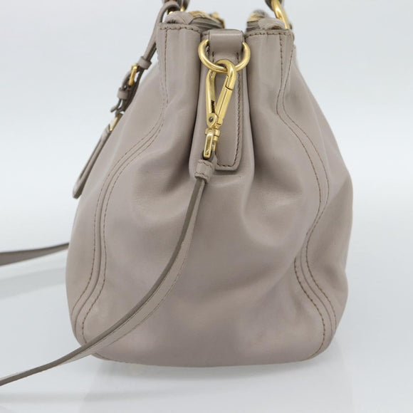 PRADA Galleria Hand Bag Leather 2way Gray Gold Auth 186121V