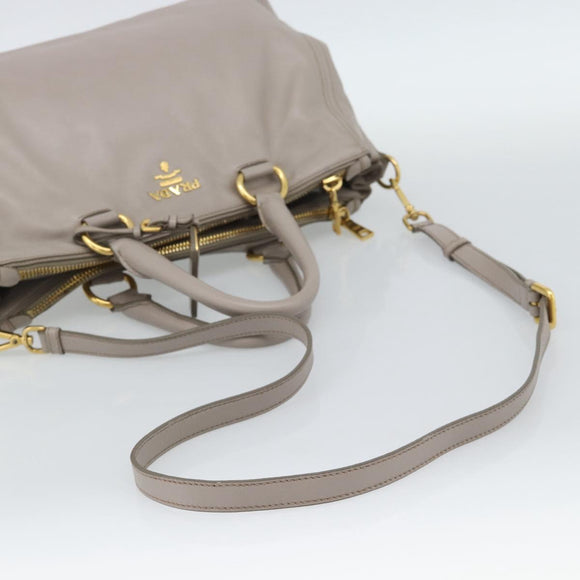 PRADA Galleria Hand Bag Leather 2way Gray Gold Auth 186121V