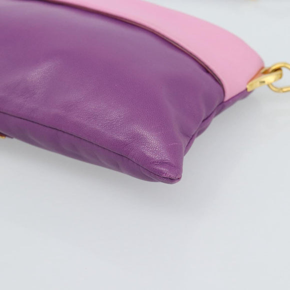 PRADA Shoulder Bag Leather Purple Gold Auth 186122A