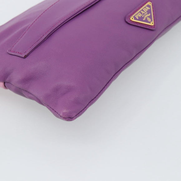 PRADA Shoulder Bag Leather Purple Gold Auth 186122A