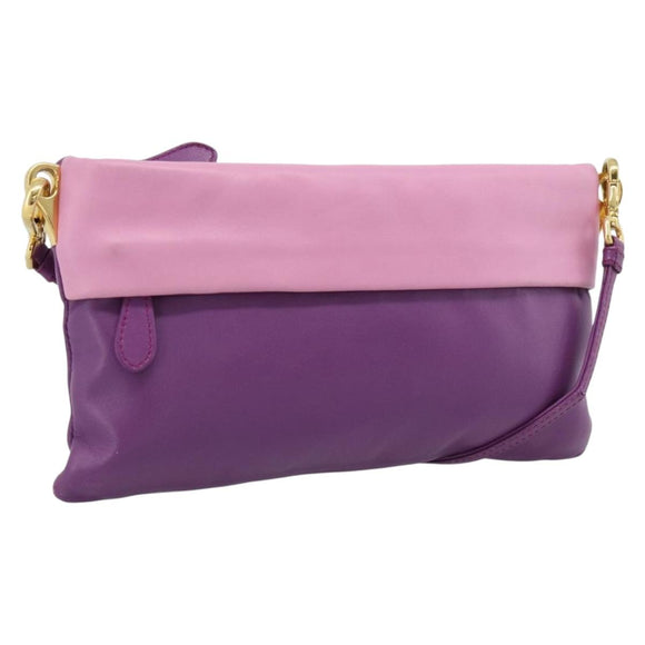 PRADA Shoulder Bag Leather Purple Gold Auth 186122A