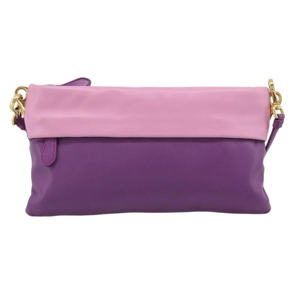 PRADA Shoulder Bag Leather Purple Gold Auth 186122A