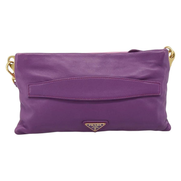 PRADA Shoulder Bag Leather Purple Gold Auth 186122A