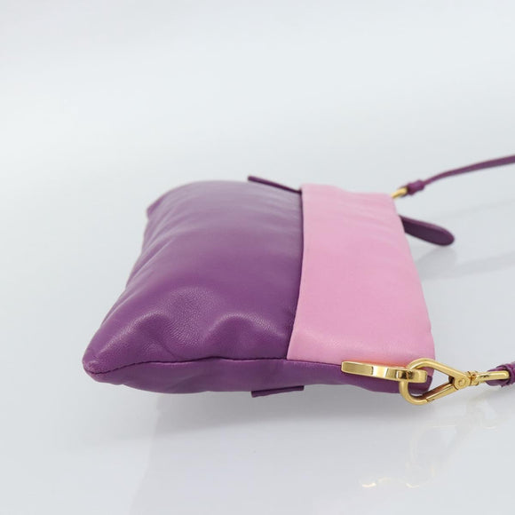 PRADA Shoulder Bag Leather Purple Gold Auth 186122A