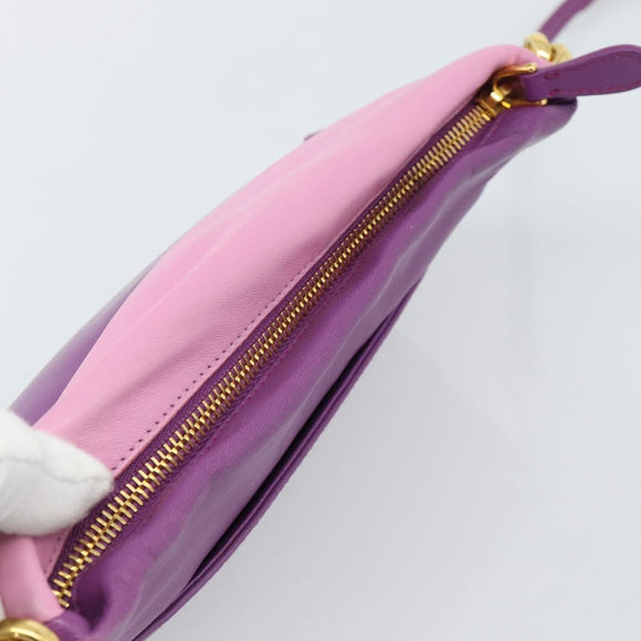 PRADA Shoulder Bag Leather Purple Gold Auth 186122A