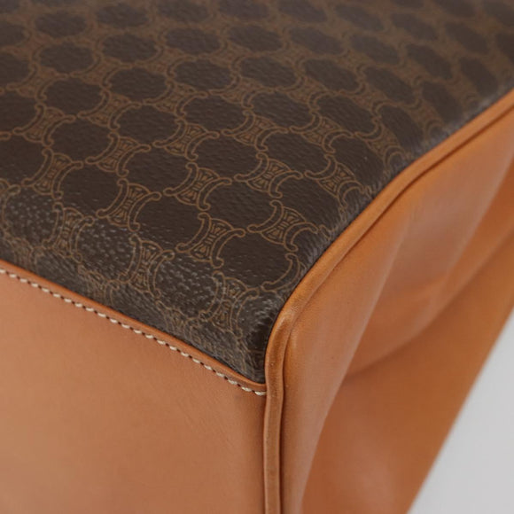 CELINE Macadam Canvas Boston Bag PVC Leather Brown Gold Auth 186123V