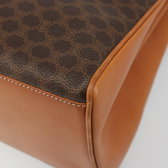 CELINE Macadam Canvas Boston Bag PVC Leather Brown Gold Auth 186123V