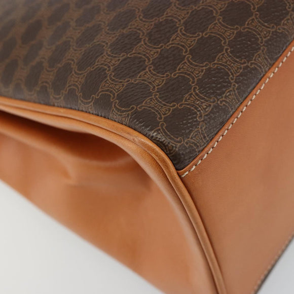 CELINE Macadam Canvas Boston Bag PVC Leather Brown Gold Auth 186123V