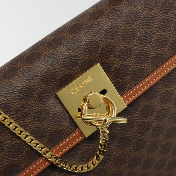CELINE Macadam Canvas Boston Bag PVC Leather Brown Gold Auth 186123V