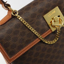 CELINE Macadam Canvas Boston Bag PVC Leather Brown Gold Auth 186123V-15