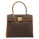 CELINE Macadam Canvas Boston Bag PVC Leather Brown Gold Auth 186123V-2