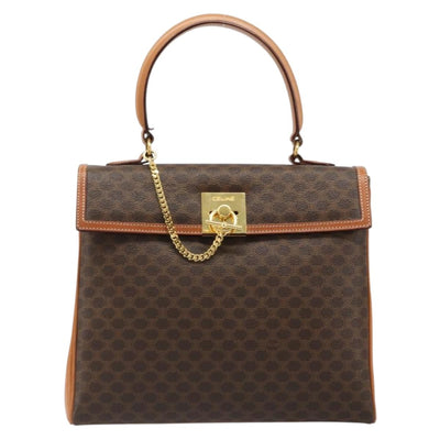 CELINE Macadam Canvas Boston Bag PVC Leather Brown Gold Auth 186123V - 0