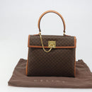 CELINE Macadam Canvas Boston Bag PVC Leather Brown Gold Auth 186123V-27