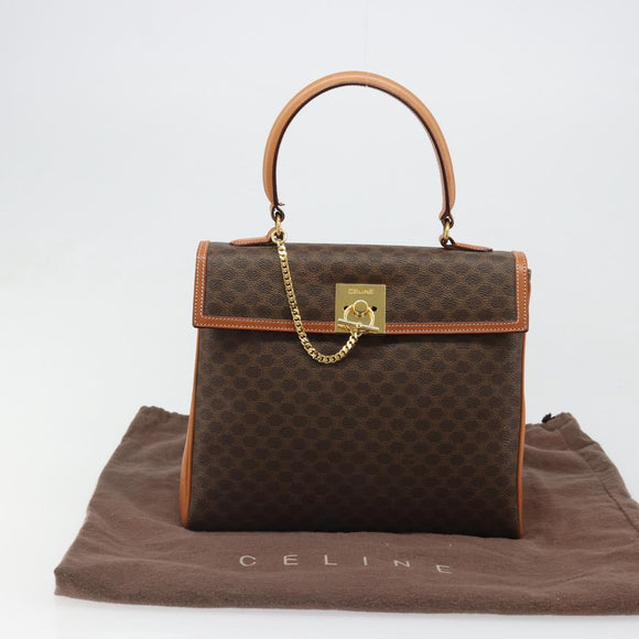 CELINE Macadam Canvas Boston Bag PVC Leather Brown Gold Auth 186123V