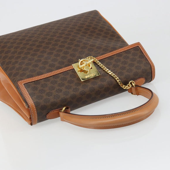 CELINE Macadam Canvas Boston Bag PVC Leather Brown Gold Auth 186123V