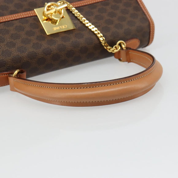 CELINE Macadam Canvas Boston Bag PVC Leather Brown Gold Auth 186123V