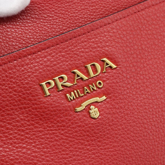 PRADA Tote Bag Leather Red Gold Auth 186125A