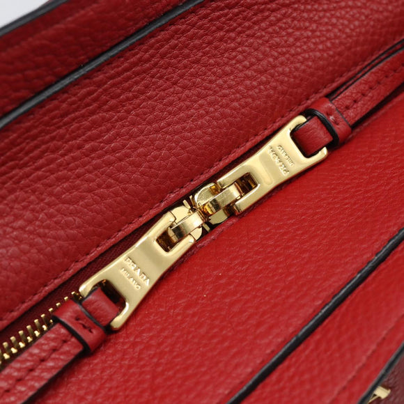 PRADA Tote Bag Leather Red Gold Auth 186125A