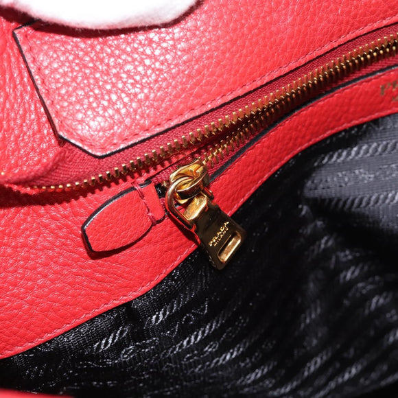 PRADA Tote Bag Leather Red Gold Auth 186125A