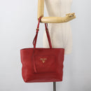 PRADA Tote Bag Leather Red Gold Auth 186125A-24