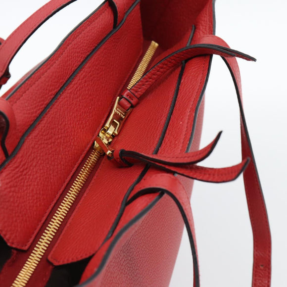 PRADA Tote Bag Leather Red Gold Auth 186125A