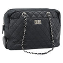 CHANEL 2.55 Chain Shoulder Bag Lamb Skin Black Silver CC Auth 186127V-1