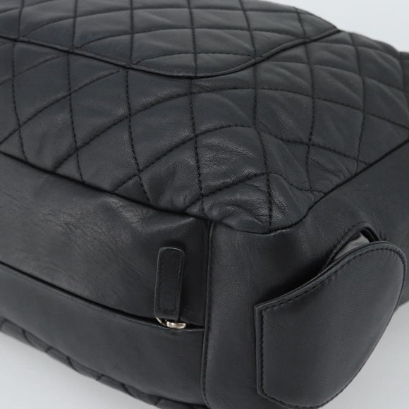 CHANEL 2.55 Chain Shoulder Bag Lamb Skin Black Silver CC Auth 186127V