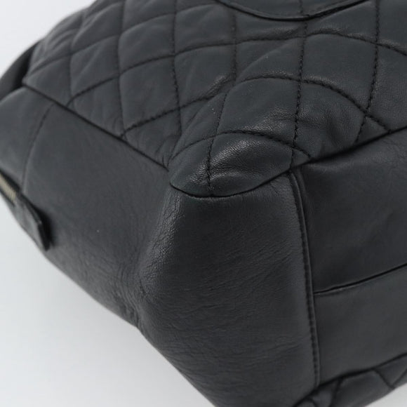 CHANEL 2.55 Chain Shoulder Bag Lamb Skin Black Silver CC Auth 186127V