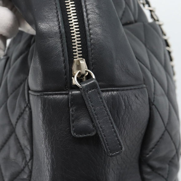 CHANEL 2.55 Chain Shoulder Bag Lamb Skin Black Silver CC Auth 186127V