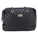 CHANEL 2.55 Chain Shoulder Bag Lamb Skin Black Silver CC Auth 186127V-2