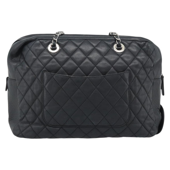 CHANEL 2.55 Chain Shoulder Bag Lamb Skin Black Silver CC Auth 186127V