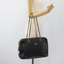 CHANEL 2.55 Chain Shoulder Bag Lamb Skin Black Silver CC Auth 186127V-30