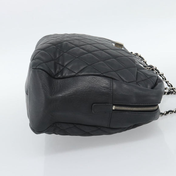 CHANEL 2.55 Chain Shoulder Bag Lamb Skin Black Silver CC Auth 186127V