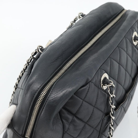 CHANEL 2.55 Chain Shoulder Bag Lamb Skin Black Silver CC Auth 186127V
