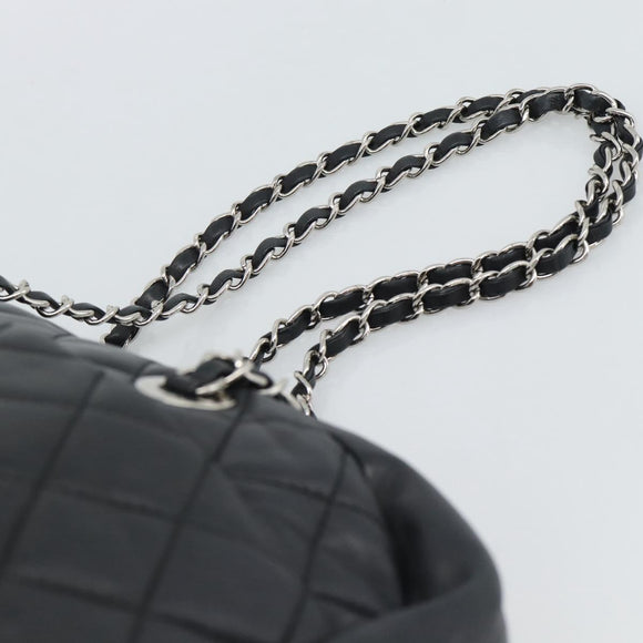 CHANEL 2.55 Chain Shoulder Bag Lamb Skin Black Silver CC Auth 186127V