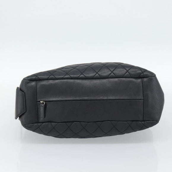 CHANEL 2.55 Chain Shoulder Bag Lamb Skin Black Silver CC Auth 186127V