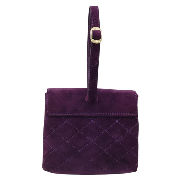 Salvatore Ferragamo Gancini Hand Bag Suede Purple Gold Auth 186128A
