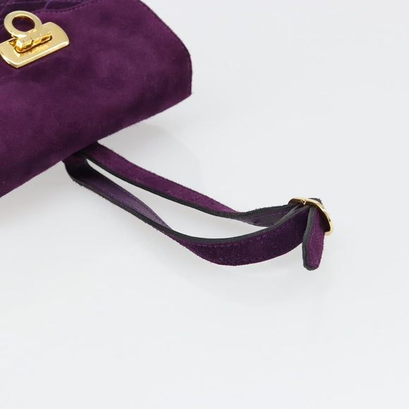 Salvatore Ferragamo Gancini Hand Bag Suede Purple Gold Auth 186128A