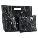 CHANEL Hand Bag Patent leather Black Silver CC Auth 186129-1