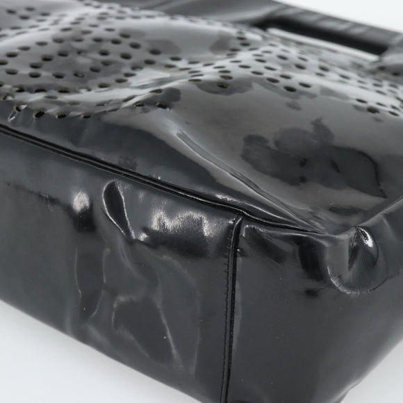 CHANEL Hand Bag Patent leather Black Silver CC Auth 186129