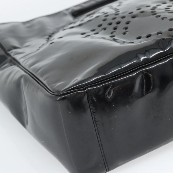 CHANEL Hand Bag Patent leather Black Silver CC Auth 186129