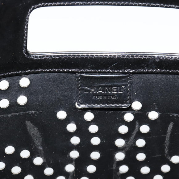 CHANEL Hand Bag Patent leather Black Silver CC Auth 186129