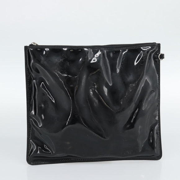 CHANEL Hand Bag Patent leather Black Silver CC Auth 186129