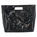 CHANEL Hand Bag Patent leather Black Silver CC Auth 186129-13