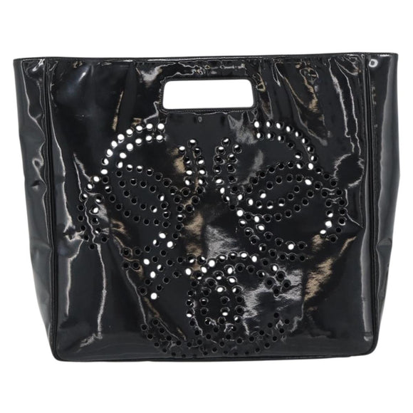CHANEL Hand Bag Patent leather Black Silver CC Auth 186129
