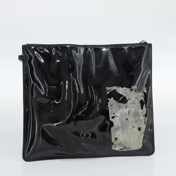 CHANEL Hand Bag Patent leather Black Silver CC Auth 186129