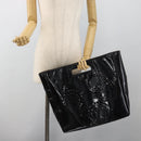 CHANEL Hand Bag Patent leather Black Silver CC Auth 186129-23